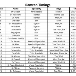 CBM Health Centre Ramazan Timings 2023
